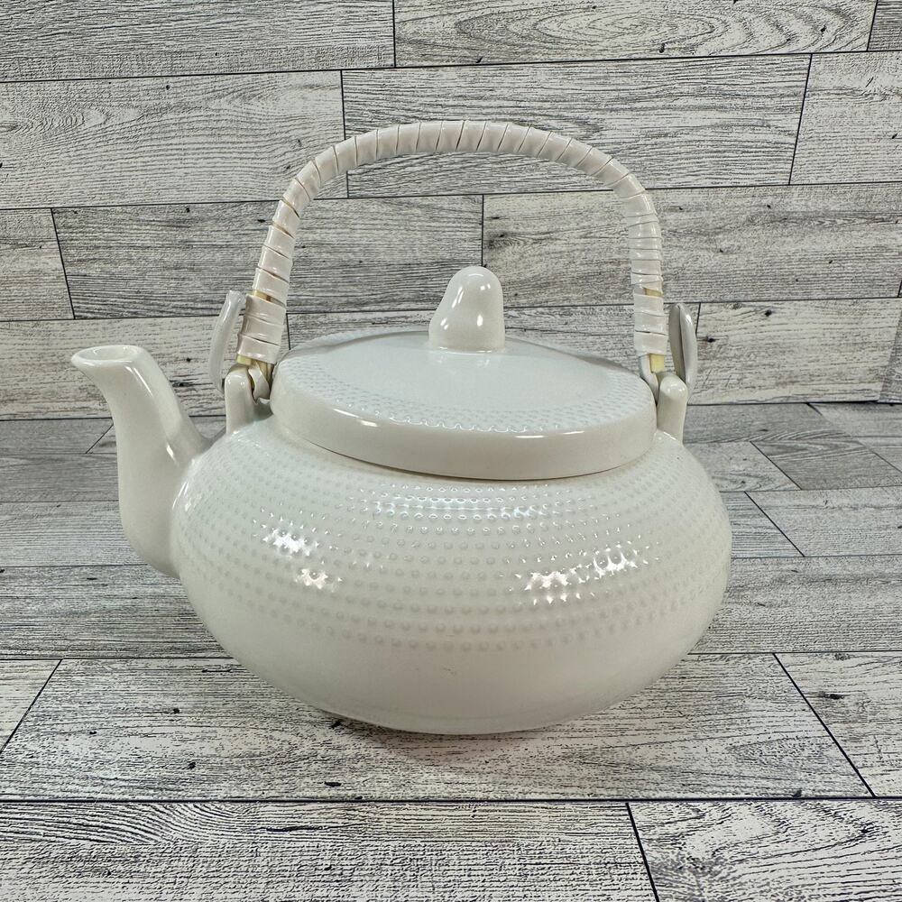 Sweet Expressions Ceramic Teapot Bamboo Handle Metal Infuser 7" Wide Tea Pot